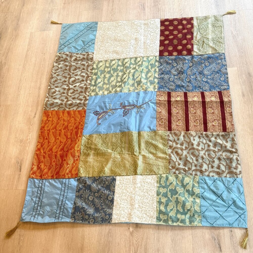 Wall Art Tapestry Scarf Sari Dupatta Patchwork Beaded Tassel Luxurious Rich